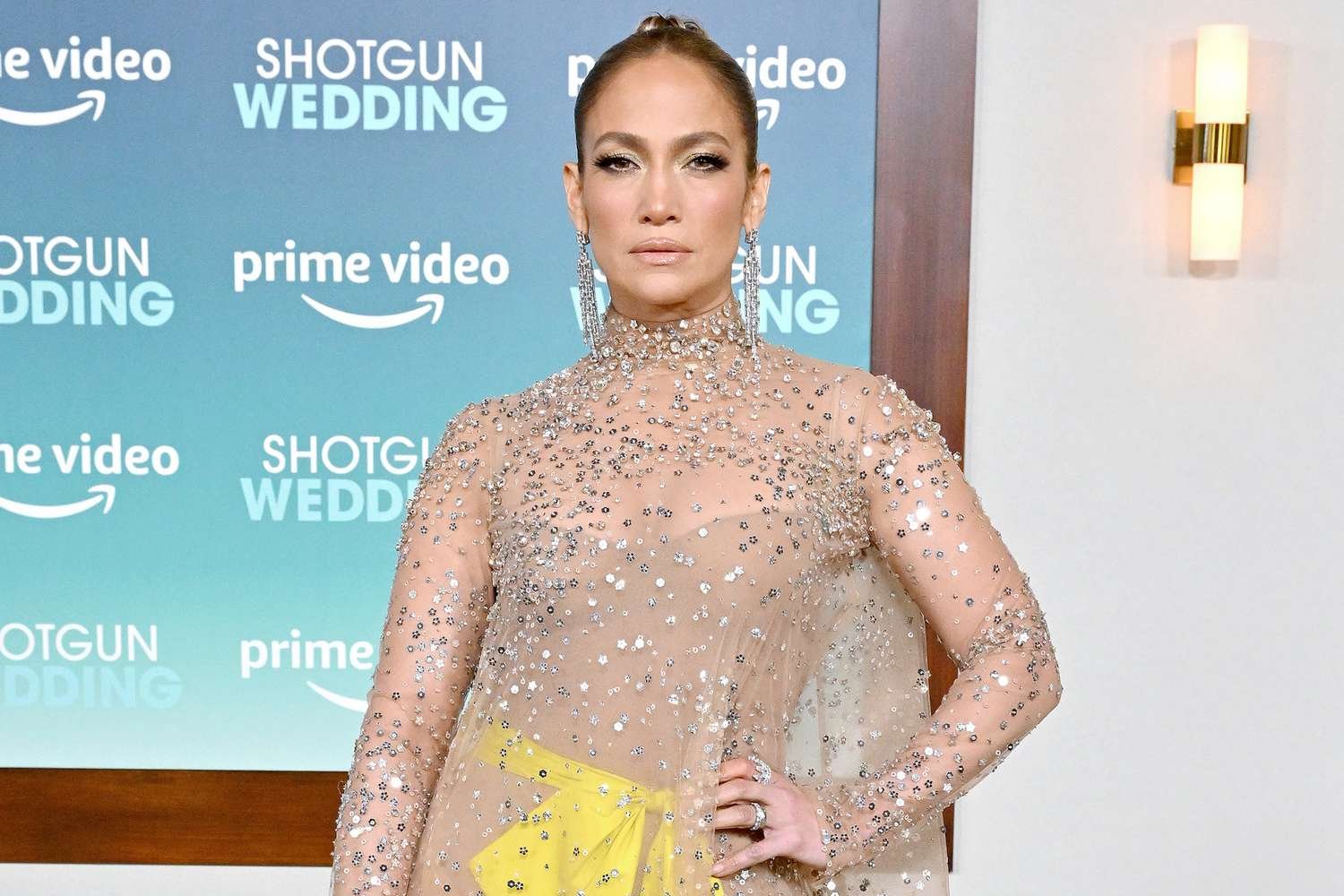 Jennifer Lopez sparkles at the Shotgun Wedding Premiere