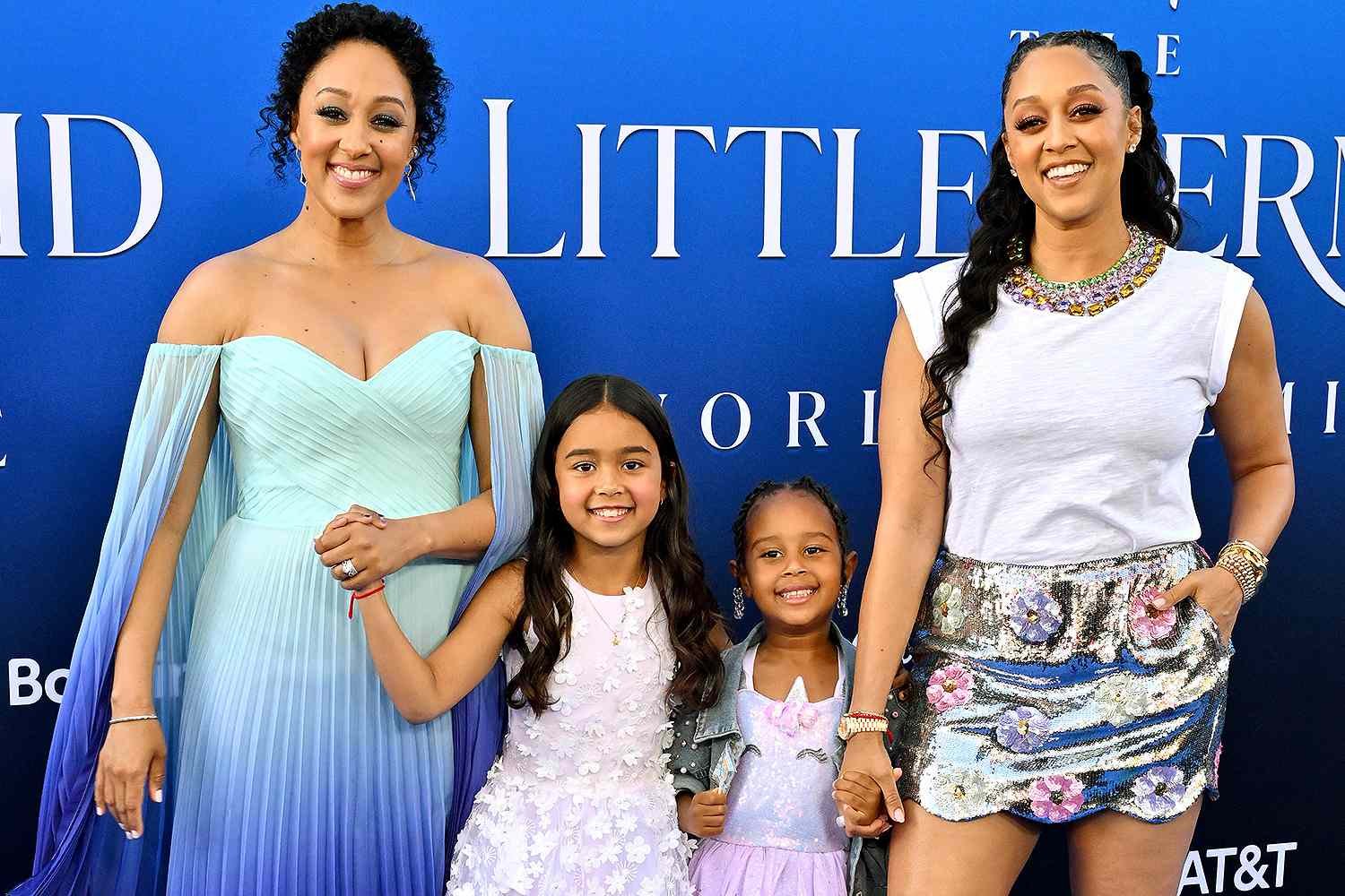 Tia and Tamera and their mini – me at The Little Mermaid Premiere